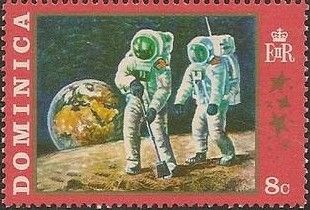 Astronauts collecting moon rocks