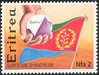 Hand, map of Badma, flag