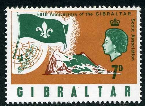 Scout Flag, Rock of Gibraltar and Globe with Map of Europe