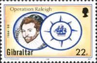 Miniature of Sir Walter Raleigh (1552-1618) and Logo