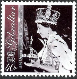 HM Queen Elizabeth II holding the Orb and Sceptre