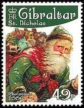 St. Nicholas in Green Robe carrying Sack of Toys