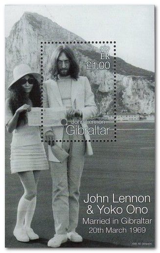 John Lennon and Yoko Ono in front of the Rock of Gibraltar