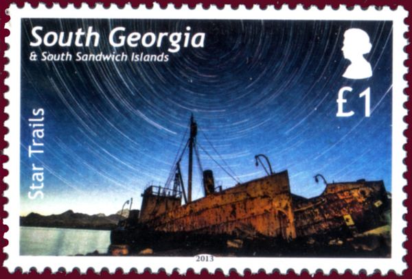 Star trails over the beached whaling ships Albatros and Dias