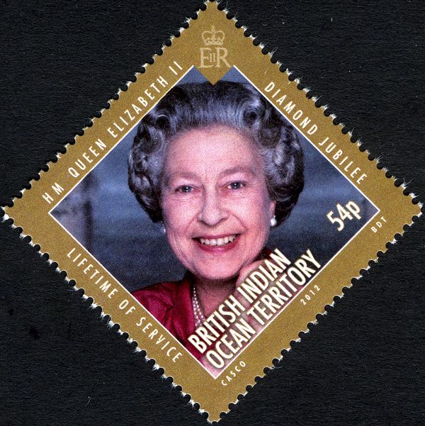 Queen Elizabeth II wearing red dress (colour photograph)