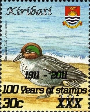 Eurasian Teal (Anas crecca) - surcharged, overprinted