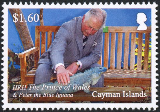 Prince Charles with Peter the Blue Iguana