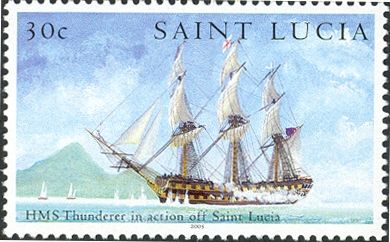 HMS Thunderer in action off Saint Lucia