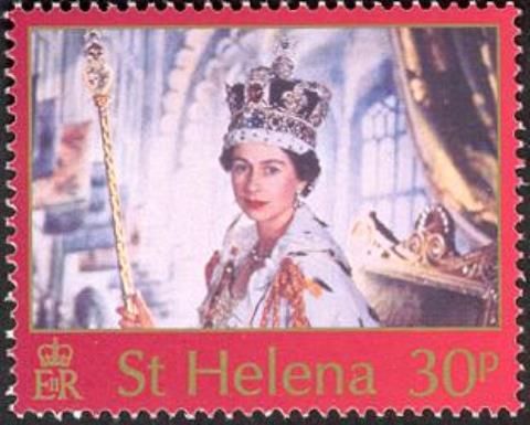 Queen Elizabeth II in Coronation robes (purple)