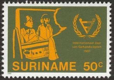 Suriname Stamp from 1975: Hands & Saw - Work & Technology