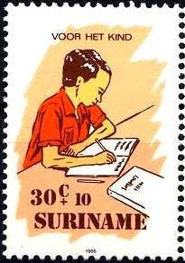 Boy writing on book