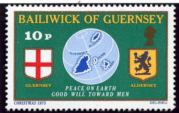 Guernsey Flag, Globe and Alderney Shield