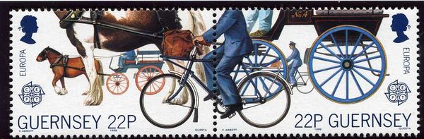 Postmen on Bicycles and Horse-Drawn Carriages, Sark