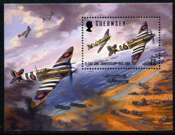 Supermarine Spitfires MK V over Normandy Beaches (souv. sht)