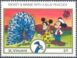 Mickey, Minnie with a Blue Peacock