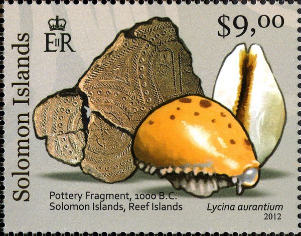 Golden Cowrie (Lycina aurantium), Pottery fragment 1000BC