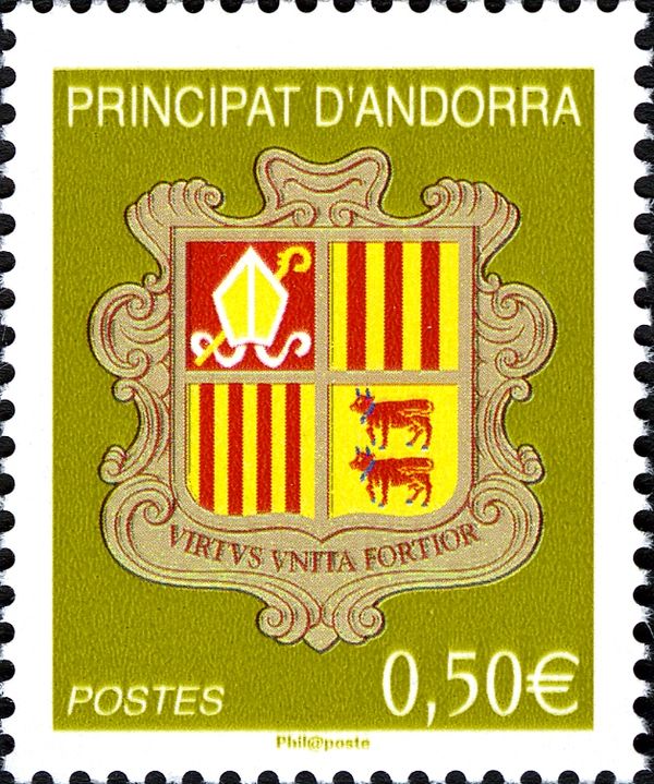 Coat of arms of Andorra,Inscript“Postes“