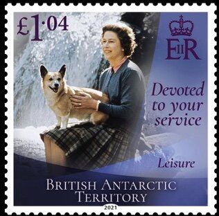 Queen Elizabeth II with Corgi Sitting beside Waterfall, 1971