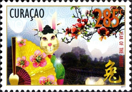Rabbit in Chinese costume with landscape