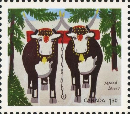 Team of Oxen in Winter by Maud Lewis