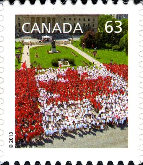 People Forming Maple Leaf Flag, Canada Day, Winnipeg