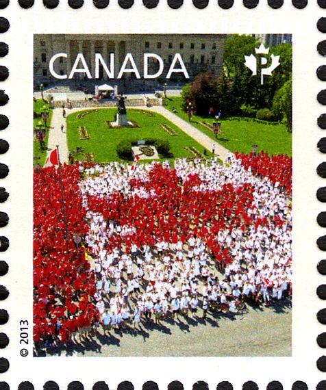 People Forming Maple Leaf Flag, Canada Day, Winnipeg