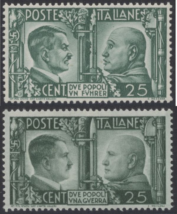 Portraits of Mussolini (1863-1945) and Hitler (1889-1945)