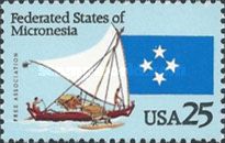 Micronesian Outrigger Canoe and Flag