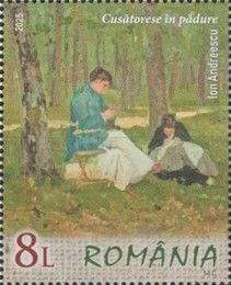 Girl Sewing in Forest by Ion Andreescu,