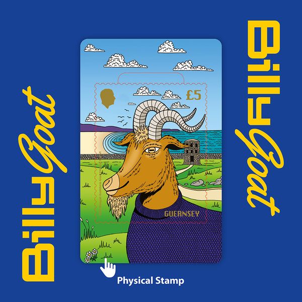 Royal Golden Guenrsey Goat Cryptostamp Blue Sweater