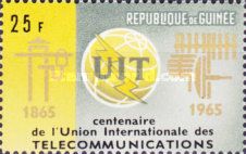 ITU emblem, old and new communication equipment